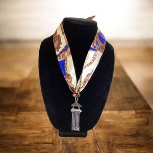 (#117) Silk Scarf with Blue and Brown Accents